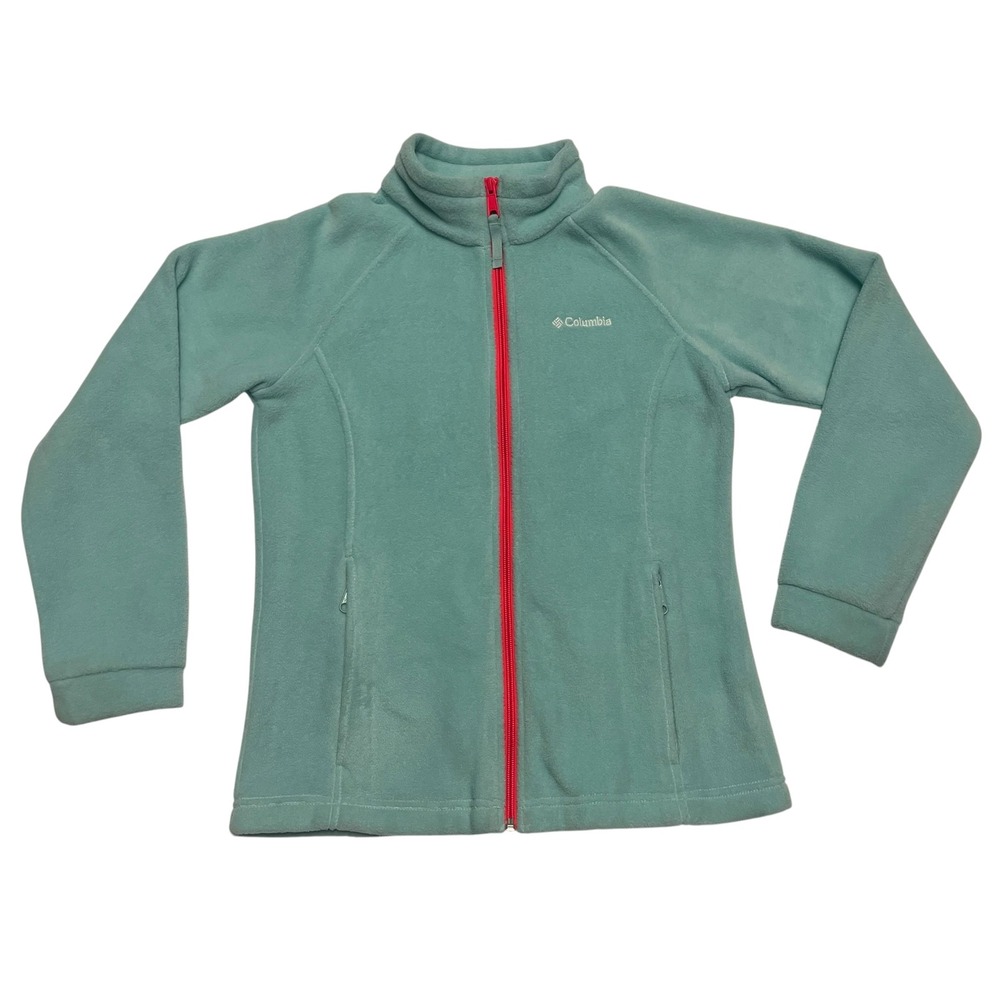 Columbia Girls Benton Springs Fleece Jacket Seafoam Green Pink Zip Size L